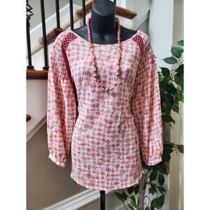 Zac & Rachel Women's Frida Peach Chino Smocked Long Sleeve Tunic Top Blouse 1X